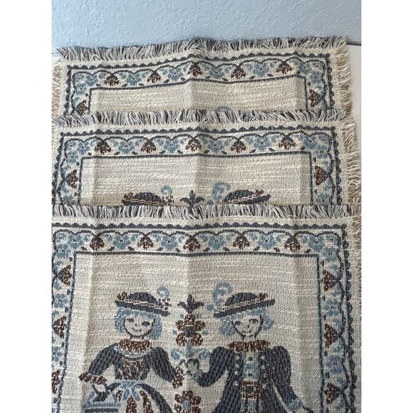 Vtg Kolf Blue Woven Tapestry Square Mats Austrian Boy Girl Linen Blend Set of 3 - Picture 3 of 8